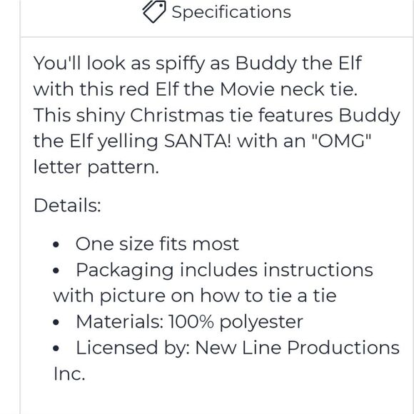 Bioworld Elf The Movie Santa Neck Tie - Picture 4 of 6